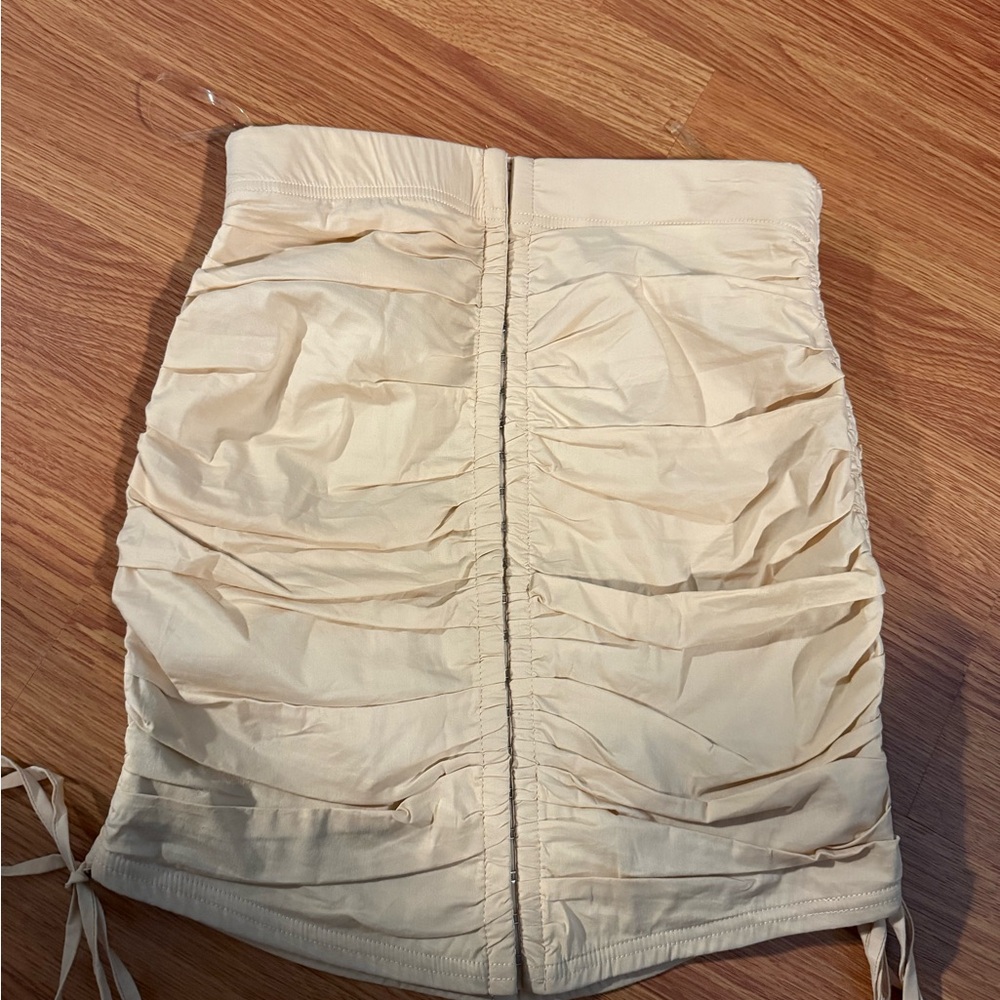 Cream Ruched Mini Skirt